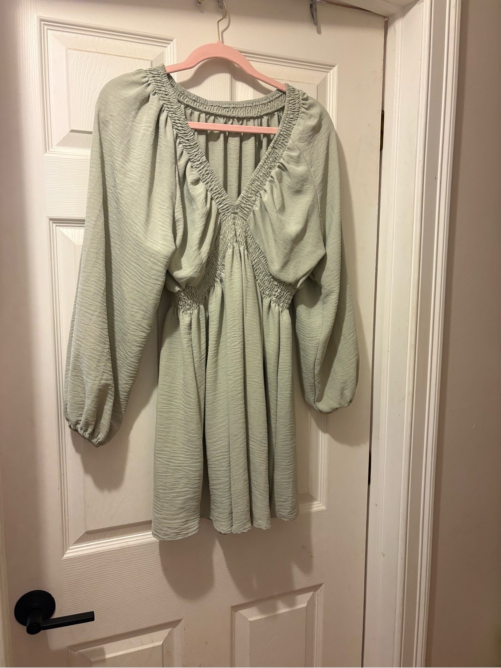 Women’s  Long Sleeve Smocked Mini Dress in Sage Green